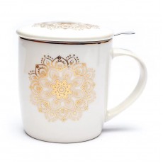 Poklon paket: Šalica za čaj s infuzerom, motiv zlatna mandala