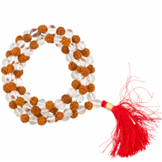 Mala Rudraksha s gorskim kristalom, 8mm i torbicom Mala Rudraksha s gorskim kristalom, 8mm i torbicom